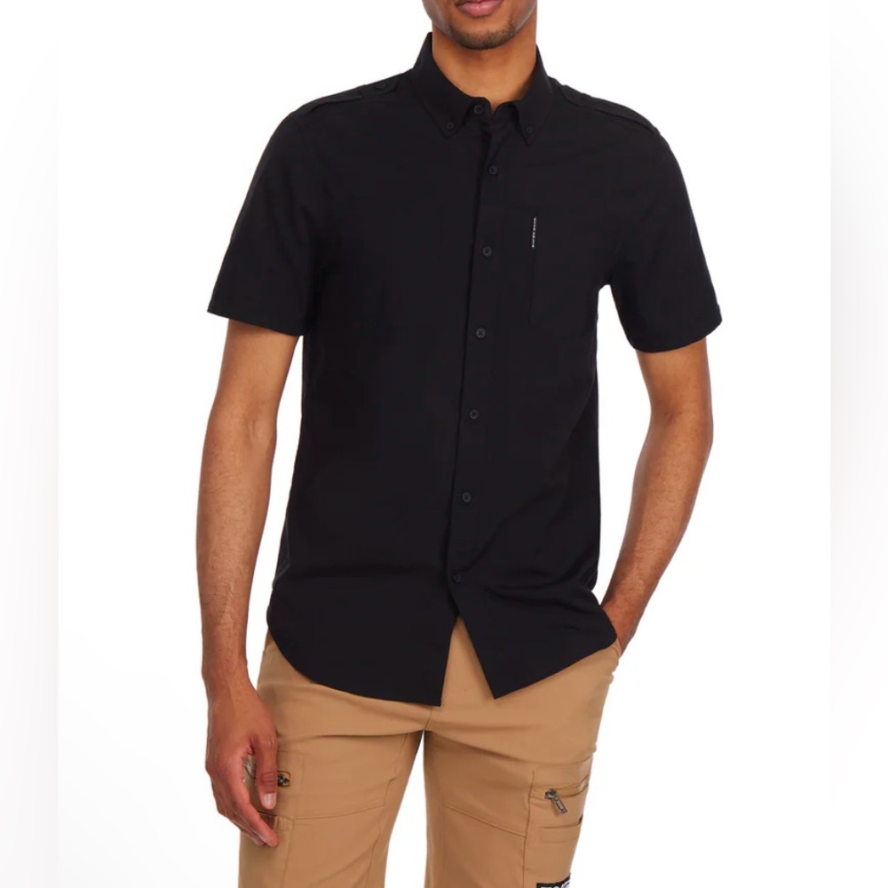 ECKO Hematite Short Sleeve Black Woven Shirt NWT